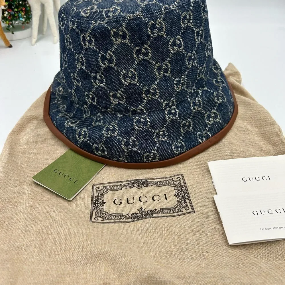 Men’s Gucci blue denim bucket hat size large made in Italy